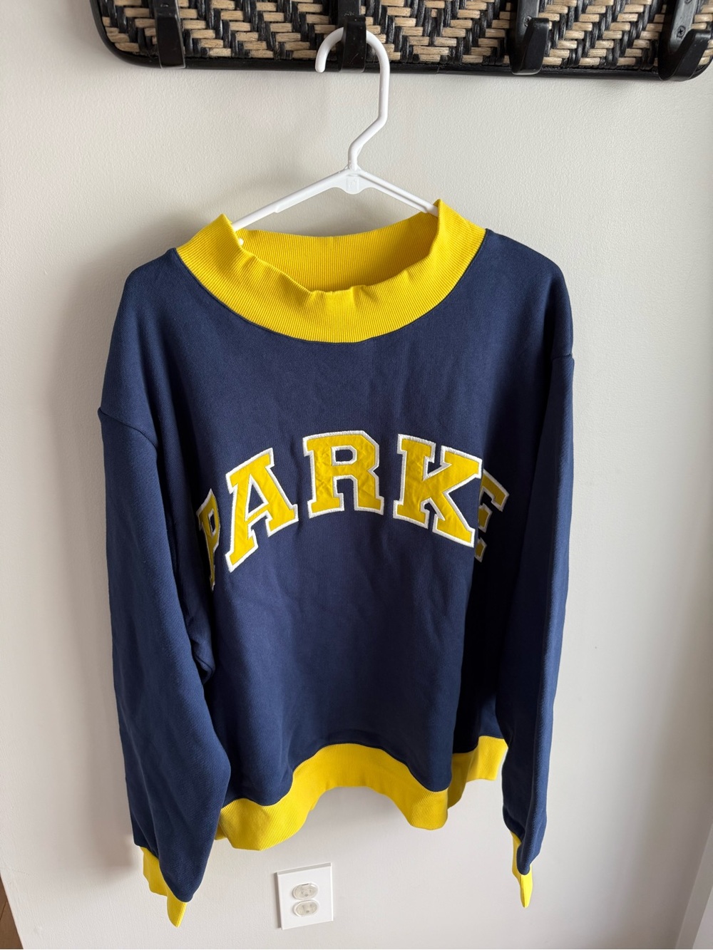 Parke Two Tone Varsity Mockneck Sweatshirt - Navy/Yellow - Size L/XL - Picture 6 of 12